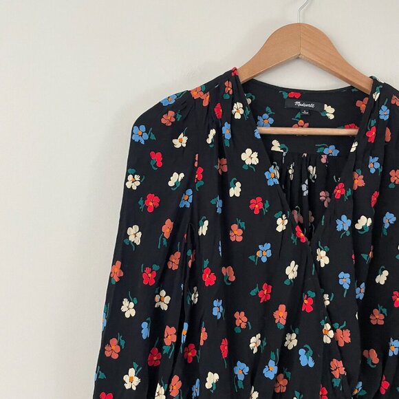 Madewell Wrap Top in Pressed Flowers Manet True Black Size Small - Picture 6 of 7